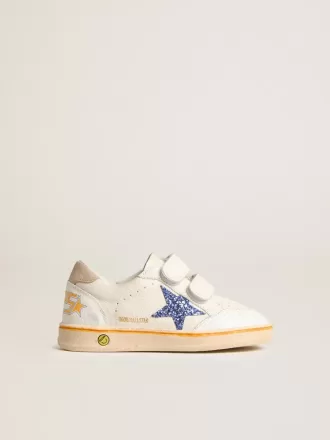 Young Ball Star con stella blu glitterata e linguetta sul tallone in pelle scamosciata beige