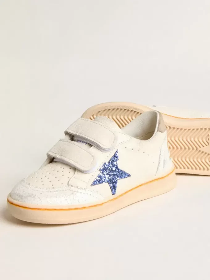 Young Ball Star con stella blu glitterata e linguetta sul tallone in pelle scamosciata beige