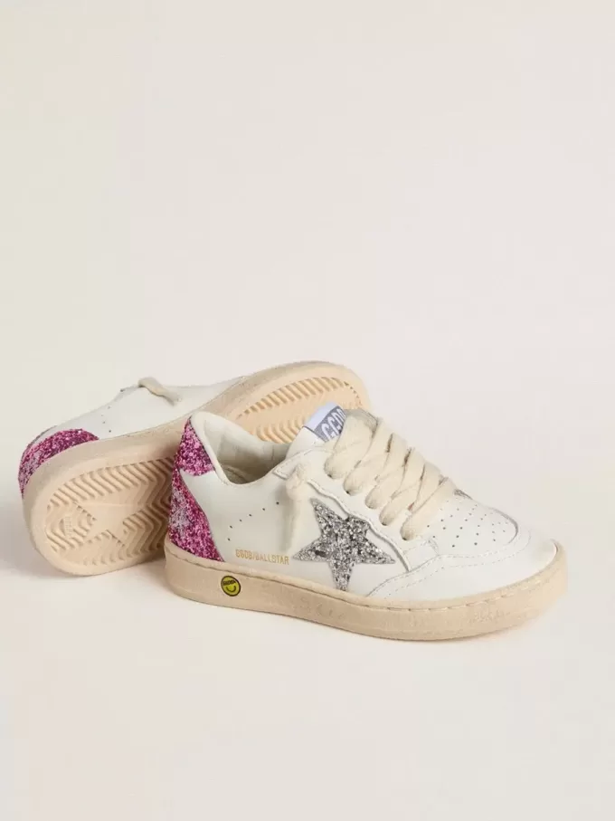 Young Ball Star con stella glitterata argento e linguetta sul tallone glitterata rosa