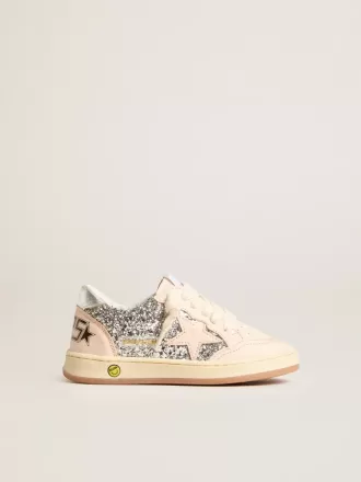 Young Ball Star glitterata con linguetta sul tallone in pelle metallizzata argento