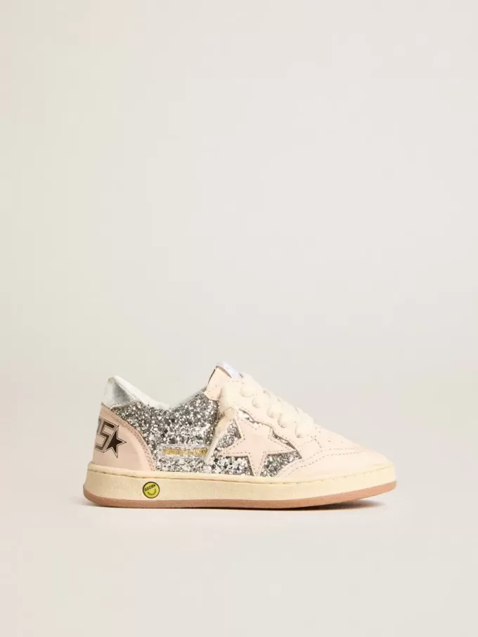 Young Ball Star glitterata con linguetta sul tallone in pelle metallizzata argento