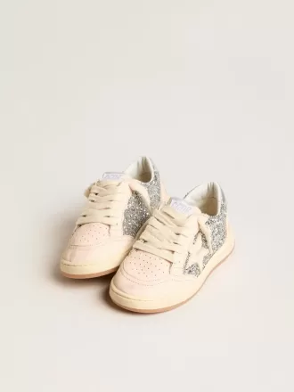 Young Ball Star glitterata con linguetta sul tallone in pelle metallizzata argento
