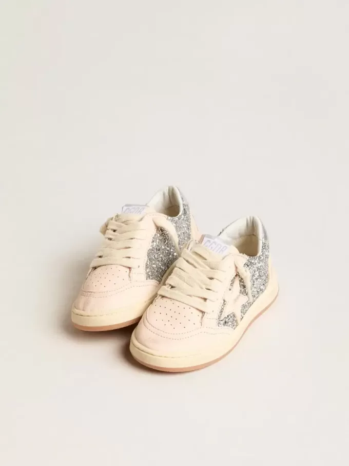 Young Ball Star glitterata con linguetta sul tallone in pelle metallizzata argento