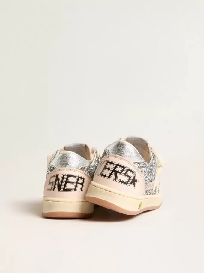 Young Ball Star glitterata con linguetta sul tallone in pelle metallizzata argento