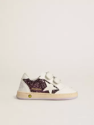 Young Ball Star in glitter viola con stella in pelle bianca e linguetta sul tallone