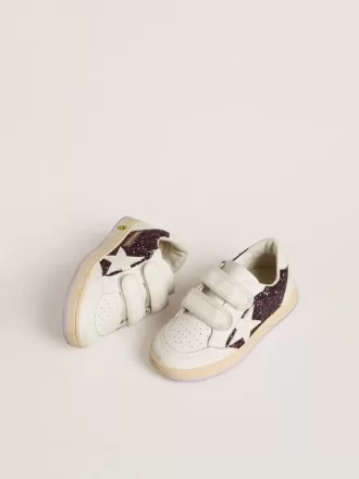 Young Ball Star in glitter viola con stella in pelle bianca e linguetta sul tallone