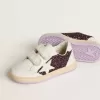 Young Ball Star in glitter viola con stella in pelle bianca e linguetta sul tallone