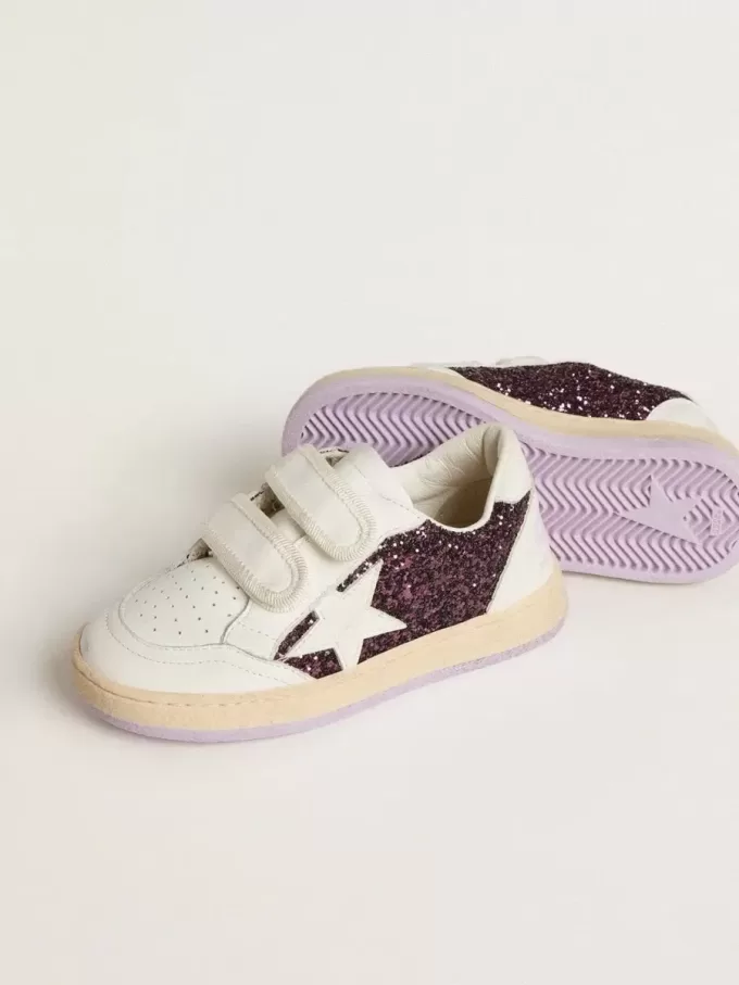 Young Ball Star in glitter viola con stella in pelle bianca e linguetta sul tallone