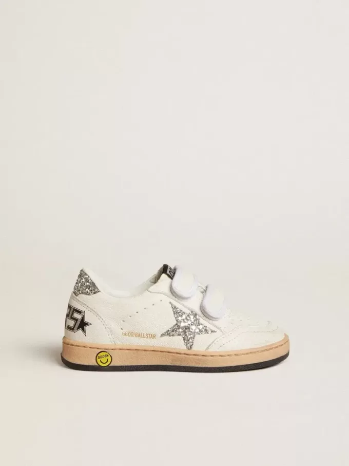 Young Ball Star in nappa con stella glitterata argento e linguetta sul tallone