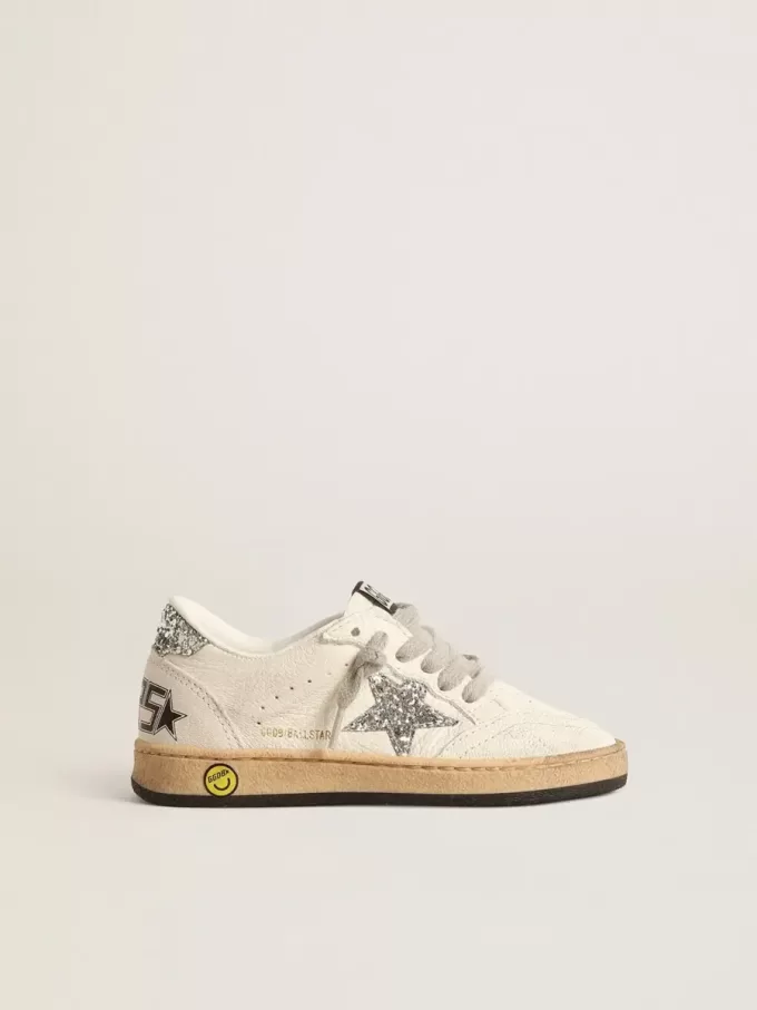 Young Ball Star in nappa con stella glitterata argento e linguetta sul tallone