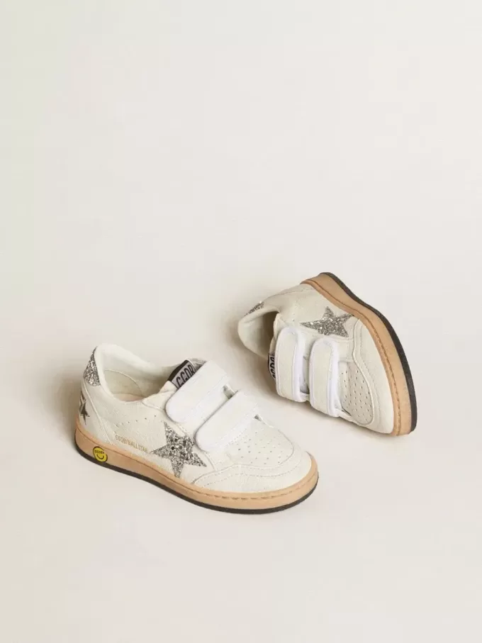 Young Ball Star in nappa con stella glitterata argento e linguetta sul tallone
