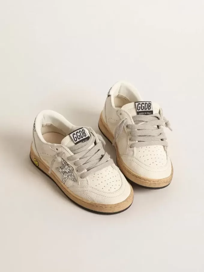 Young Ball Star in nappa con stella glitterata argento e linguetta sul tallone