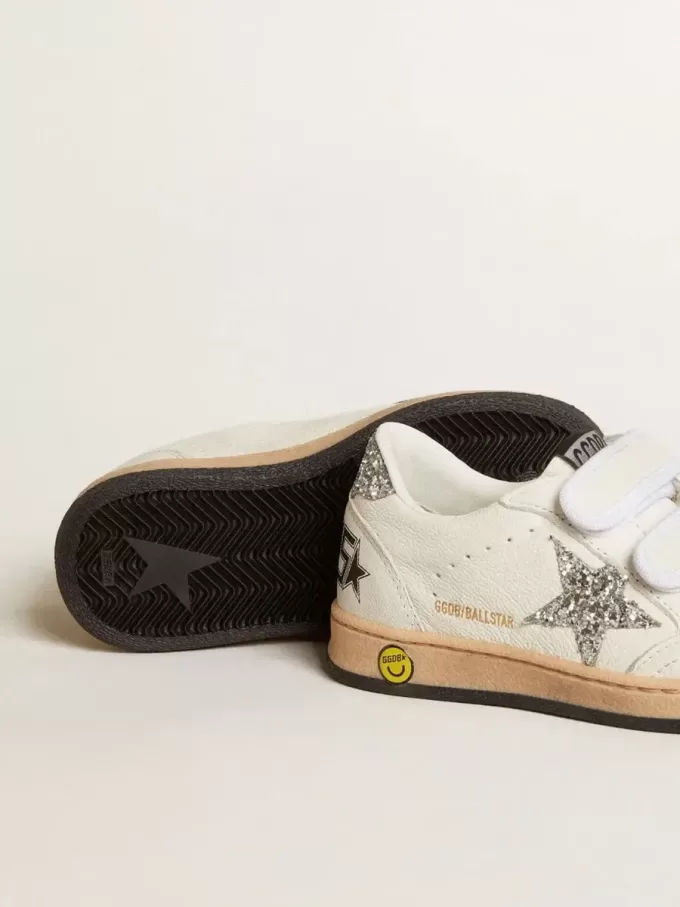 Young Ball Star in nappa con stella glitterata argento e linguetta sul tallone