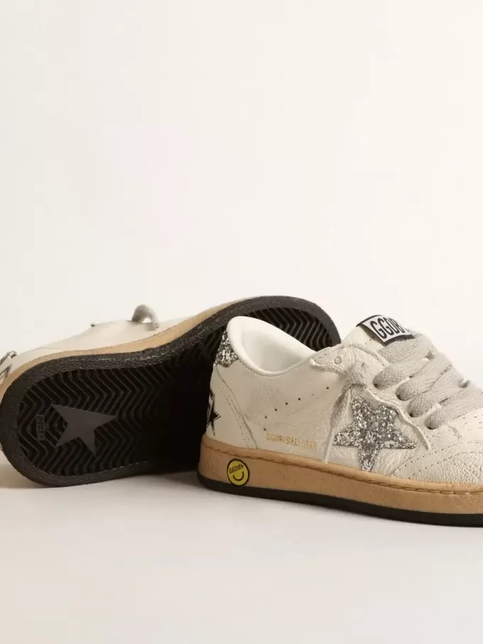 Young Ball Star in nappa con stella glitterata argento e linguetta sul tallone