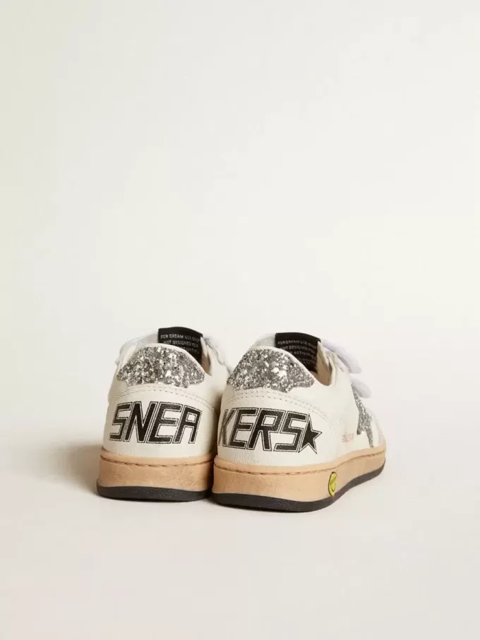 Young Ball Star in nappa con stella glitterata argento e linguetta sul tallone
