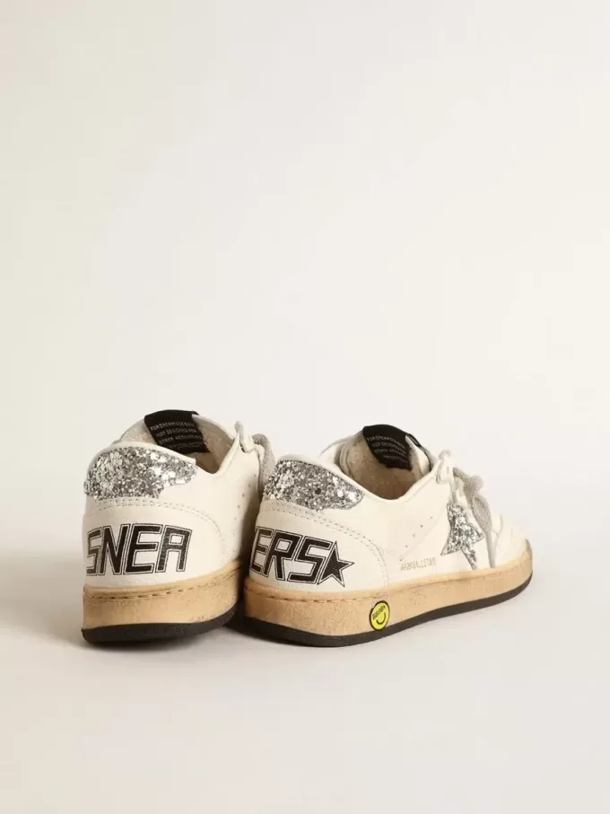 Young Ball Star in nappa con stella glitterata argento e linguetta sul tallone