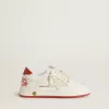 Young Ball Star in pelle con stella color crema e linguetta sul tallone in pelle rossa