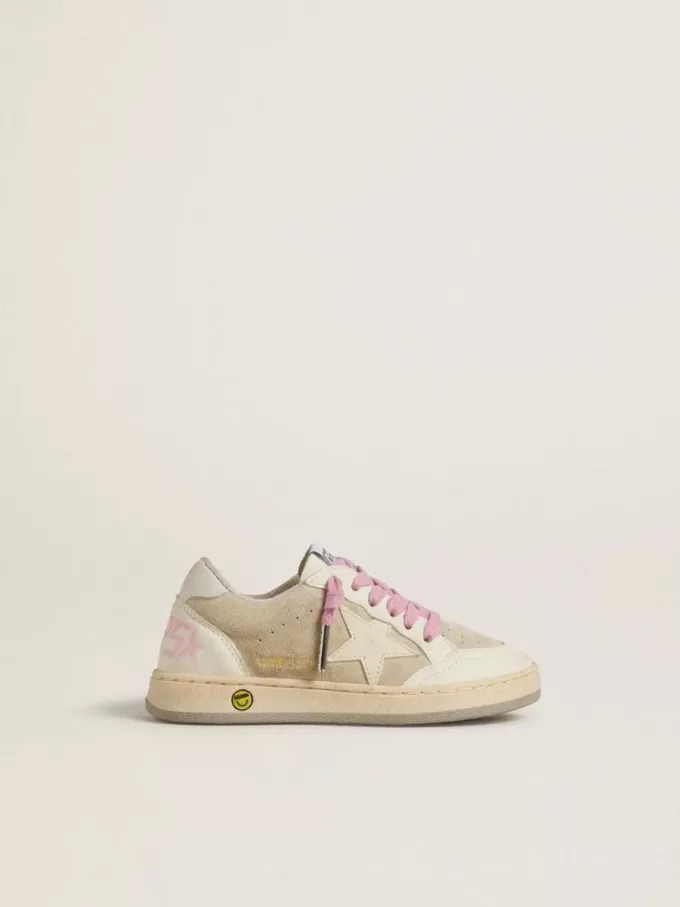Young Ball Star in pelle scamosciata color perla con stella in pelle e linguetta sul tallone