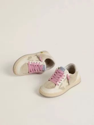 Young Ball Star in pelle scamosciata color perla con stella in pelle e linguetta sul tallone
