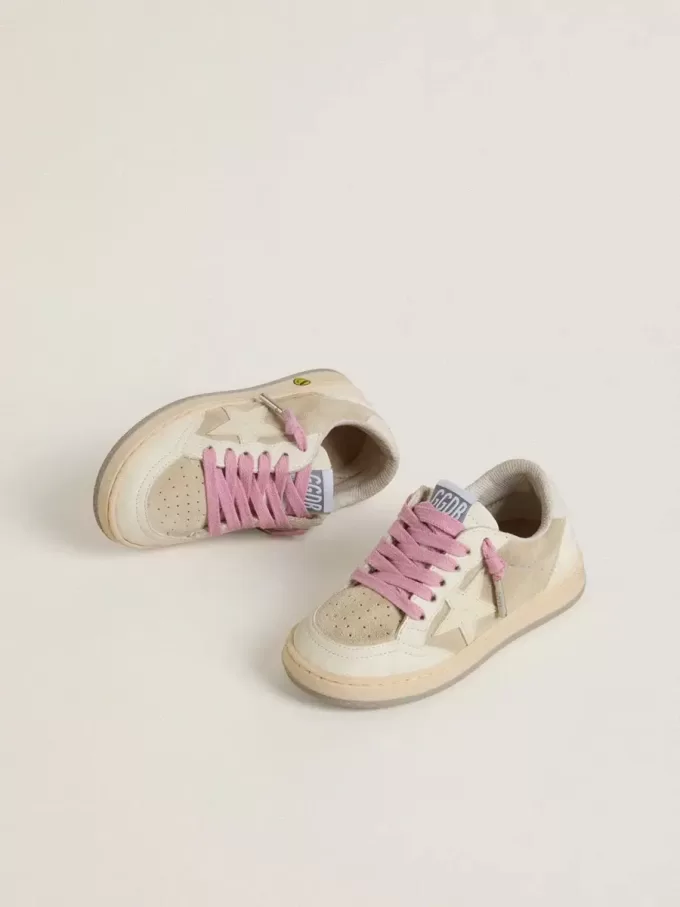 Young Ball Star in pelle scamosciata color perla con stella in pelle e linguetta sul tallone
