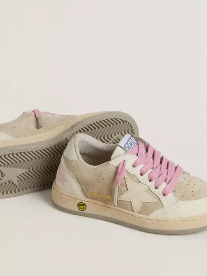 Young Ball Star in pelle scamosciata color perla con stella in pelle e linguetta sul tallone