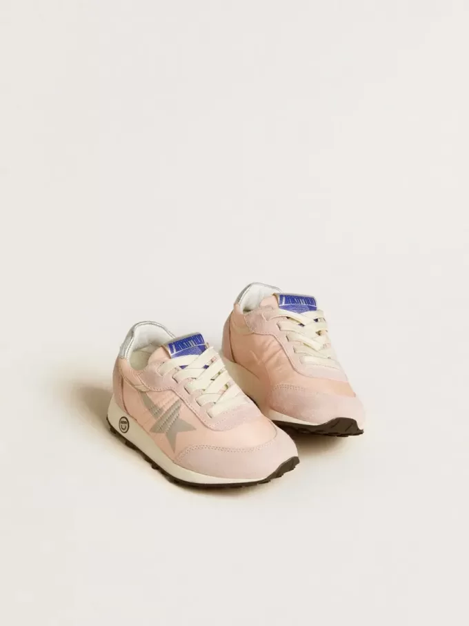 Young Marathon in nylon rosa con stella stampata e linguetta in pelle sul tallone
