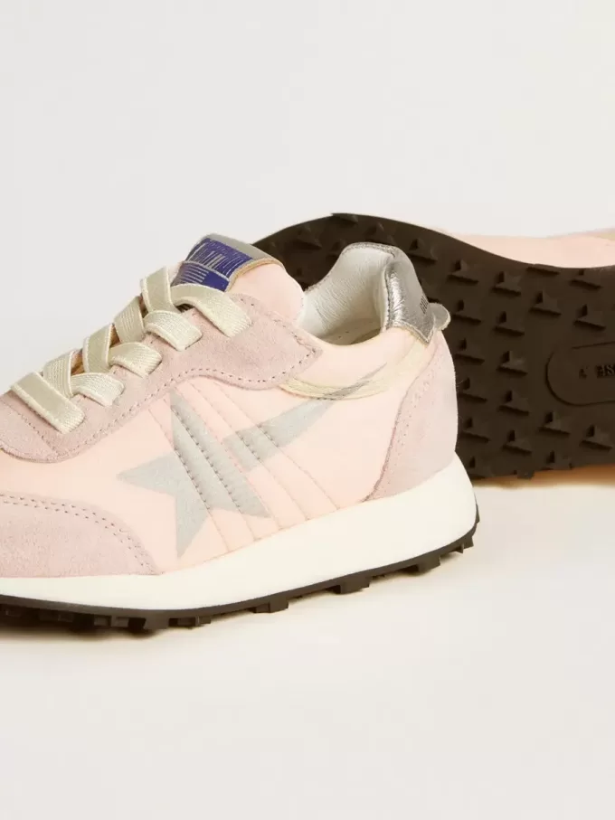 Young Marathon in nylon rosa con stella stampata e linguetta in pelle sul tallone