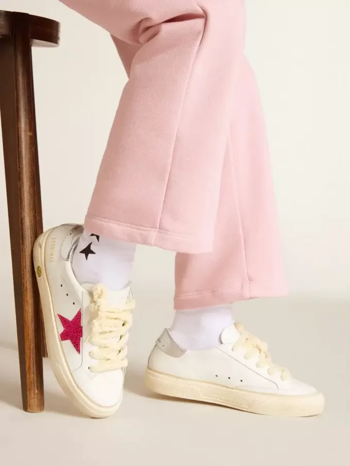 Young May con stella glitterata fucsia e linguetta sul tallone in pelle metallizzata