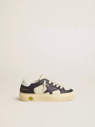 Young May in pelle bianca e blu con stella e linguetta sul tallone in pelle