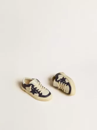 Young May in pelle bianca e blu con stella e linguetta sul tallone in pelle