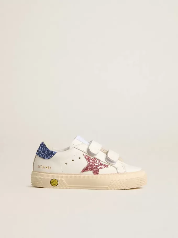 Young May School in pelle con stella glitterata e linguetta sul tallone