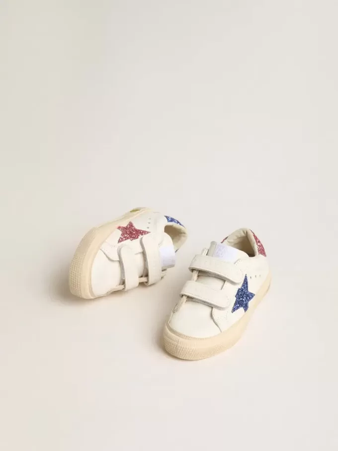 Young May School in pelle con stella glitterata e linguetta sul tallone