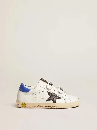 Young Old School con stella in pelle nera con stampa serpente e tallone blu