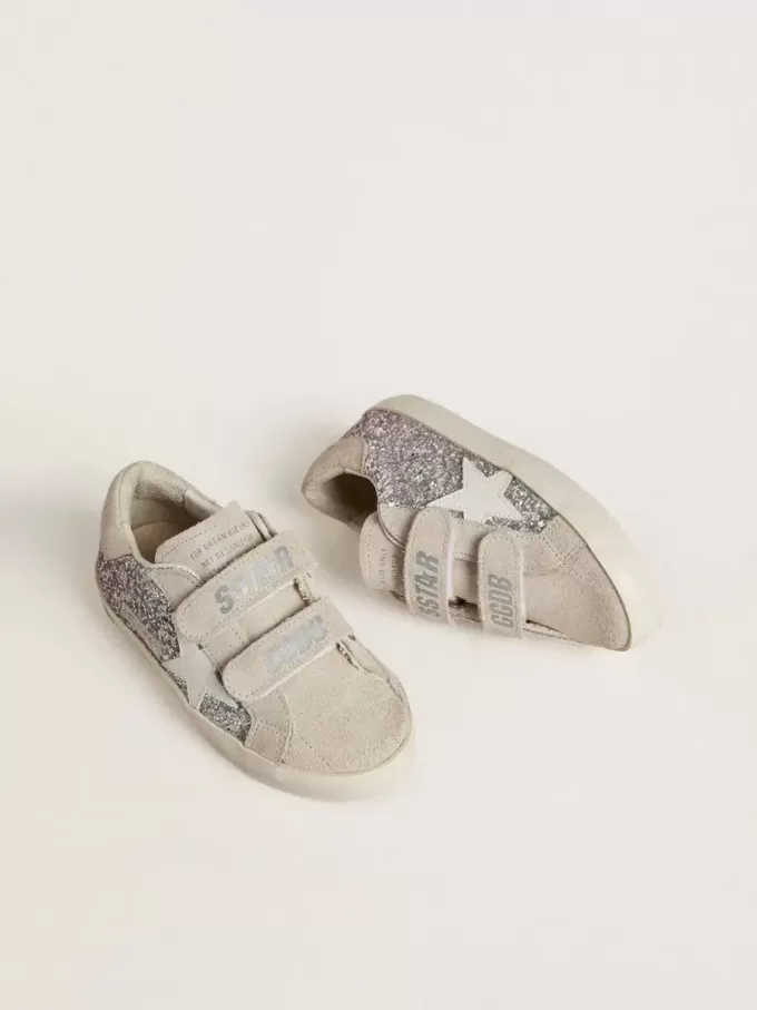 Young Old School in argento e rosa glitterato con stella in pelle bianca
