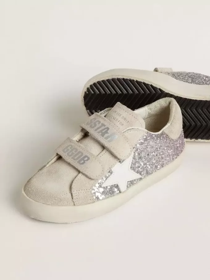 Young Old School in argento e rosa glitterato con stella in pelle bianca