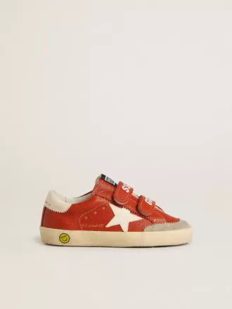 Young Old School in nappa arancione con stella bianca e linguetta del tallone in pelle color crema