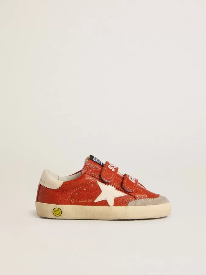 Young Old School in nappa arancione con stella bianca e linguetta del tallone in pelle color crema