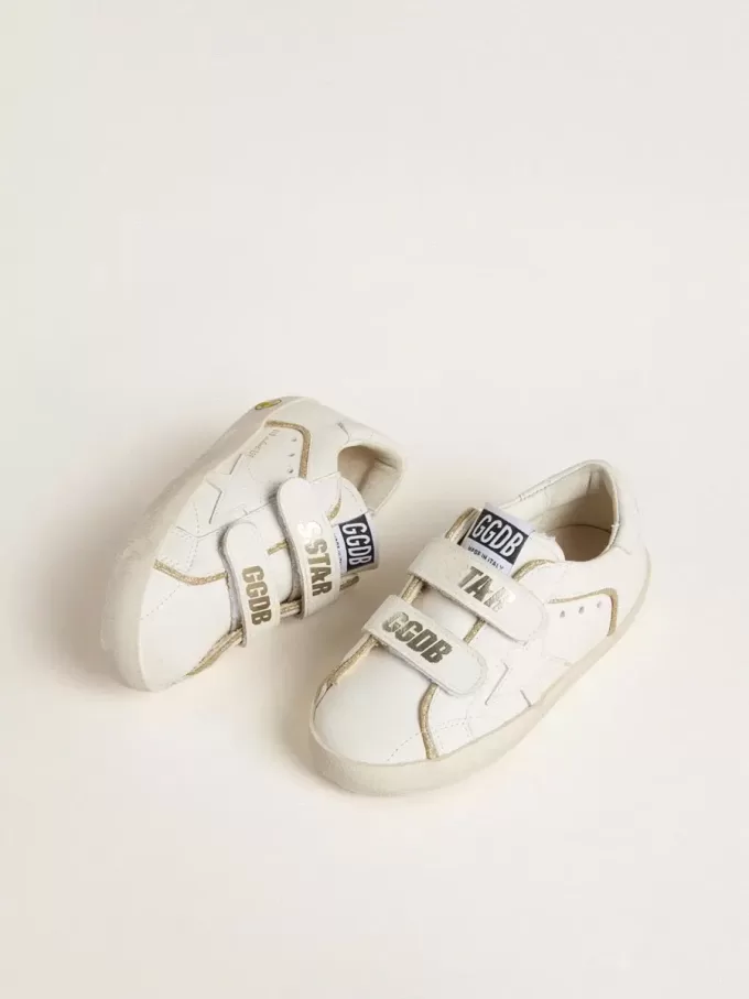 Young Old School in pelle bianca con dettagli dorati