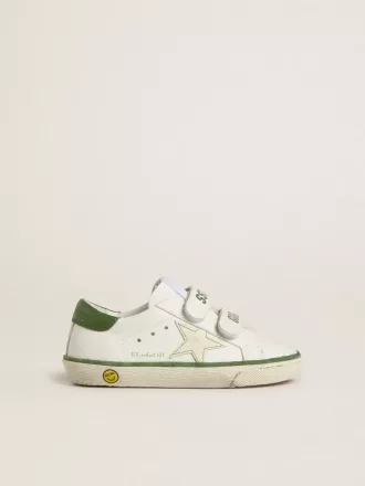 Young Old School in pelle bianca con linguetta sul tallone in nappa verde e inserto verde