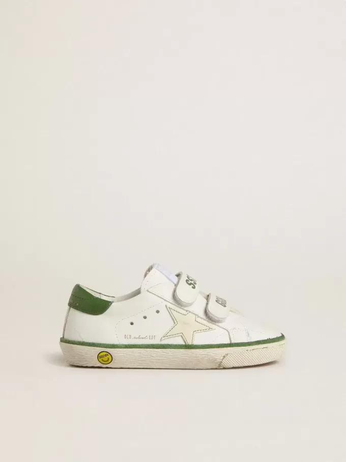 Young Old School in pelle bianca con linguetta sul tallone in nappa verde e inserto verde