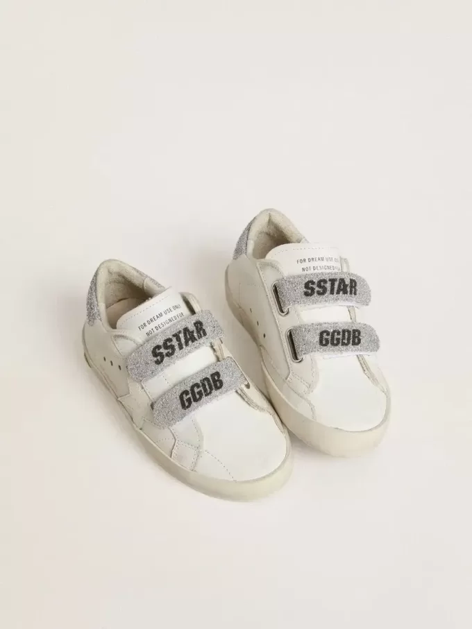 Young Old School in pelle bianca con tallone e cinturini in cristallo Swarovski argento
