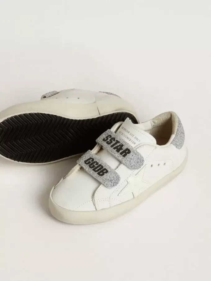 Young Old School in pelle bianca con tallone e cinturini in cristallo Swarovski argento