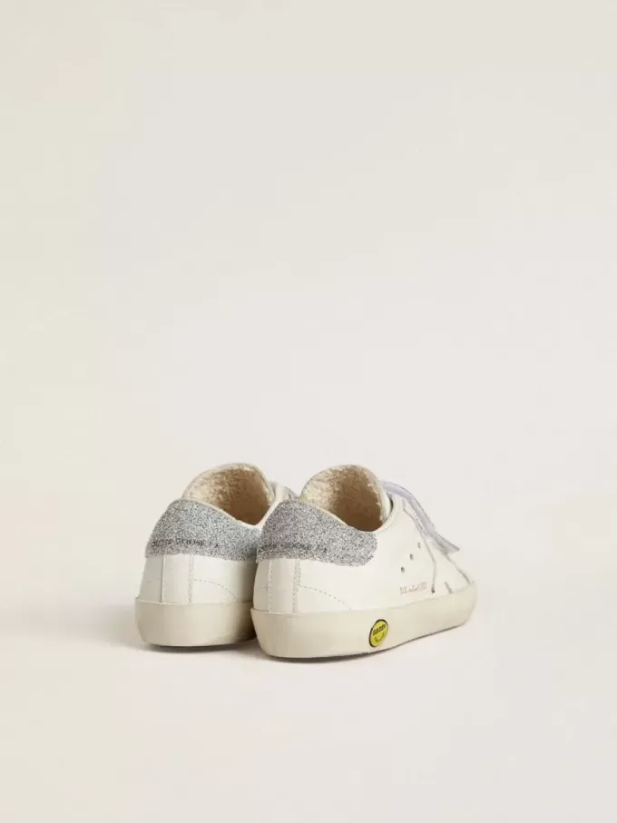 Young Old School in pelle bianca con tallone e cinturini in cristallo Swarovski argento