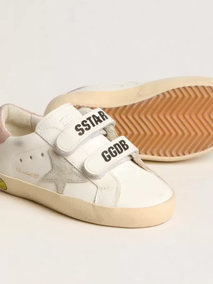Young Old School in pelle con stella in camoscio grigio e linguetta sul tallone in rosa antico