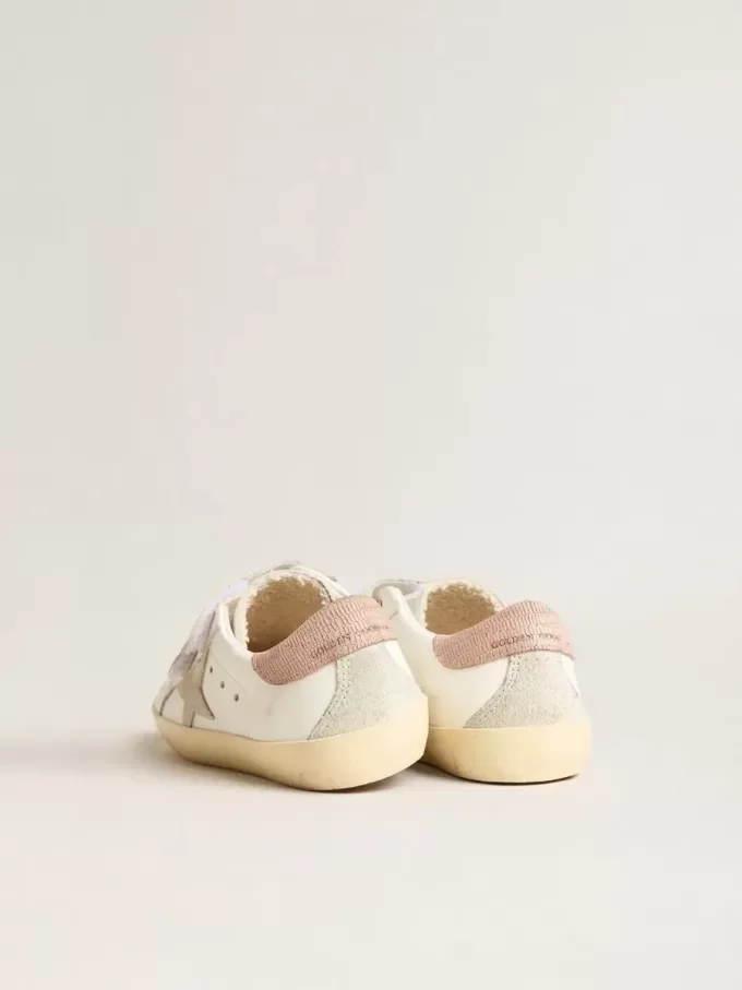 Young Old School in pelle con stella in camoscio grigio e linguetta sul tallone in rosa antico