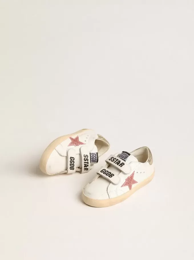 Young Old School in pelle con stella in pelle color pesca metallizzata