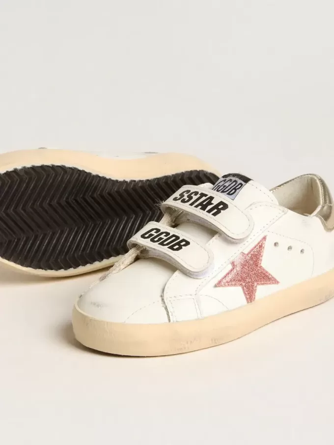 Young Old School in pelle con stella in pelle color pesca metallizzata