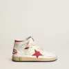 Young Sky-Star in nappa bianca con stella rossa e linguetta sul tallone