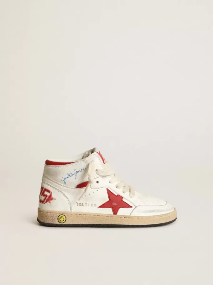 Young Sky-Star in nappa bianca con stella rossa e linguetta sul tallone