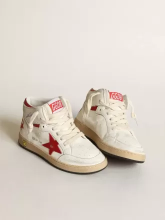 Young Sky-Star in nappa bianca con stella rossa e linguetta sul tallone